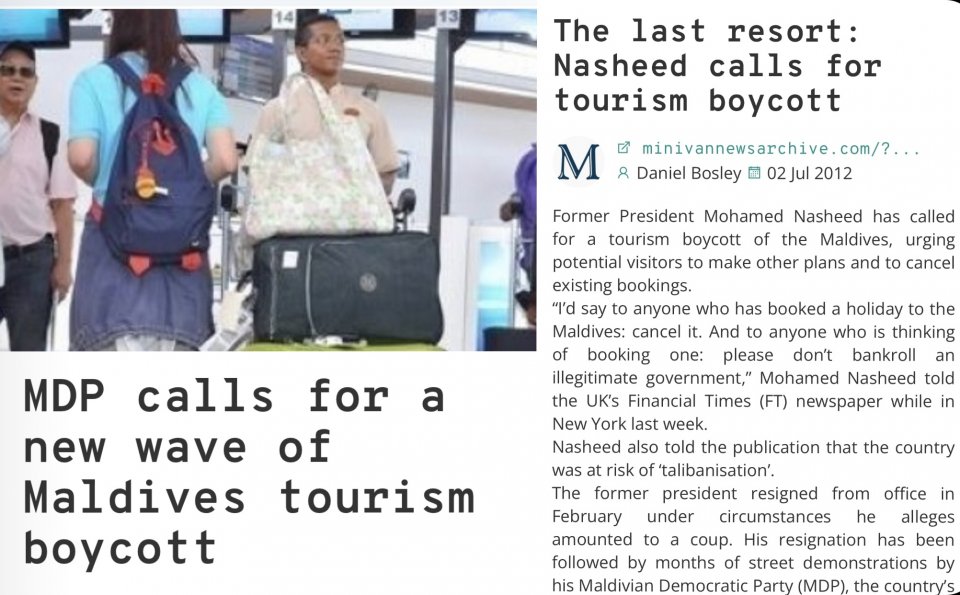 Fathuruverikamuge dhuvas: Tourism boycott kuran MDP in govaali hithi handhaan thah