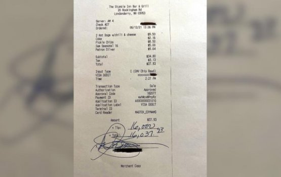 Restaurant akun keumah fahu $16,000 ge tip eh dheefi