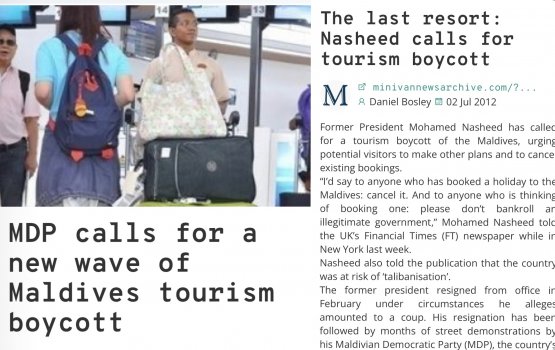 Fathuruverikamuge dhuvas: Tourism boycott kuran MDP in govaali hithi handhaan thah